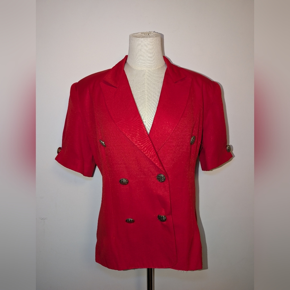Vintage Red Shirt Sleeve Double Breasted Blazer With Gold Buttons